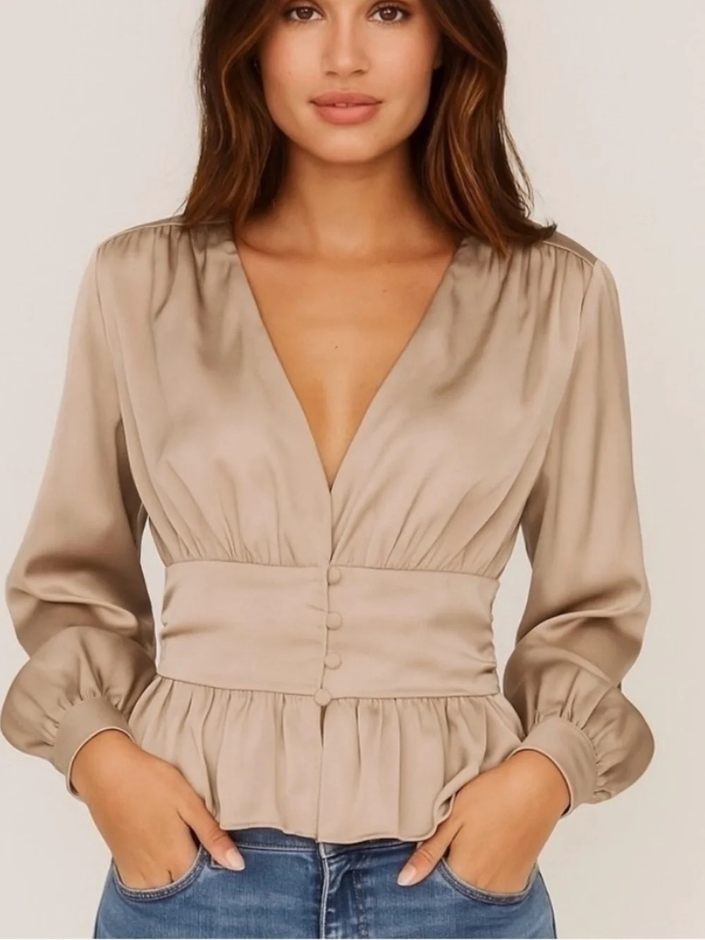 NEW Jason Wu Satin Peplum Blouse : Medium